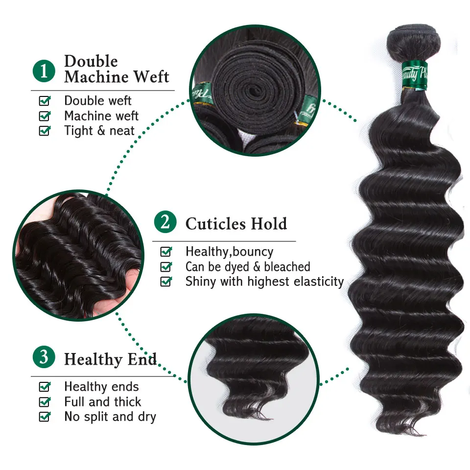 Бразильские волосы свободная глубокая волна 2 Связки с закрытием не Remy