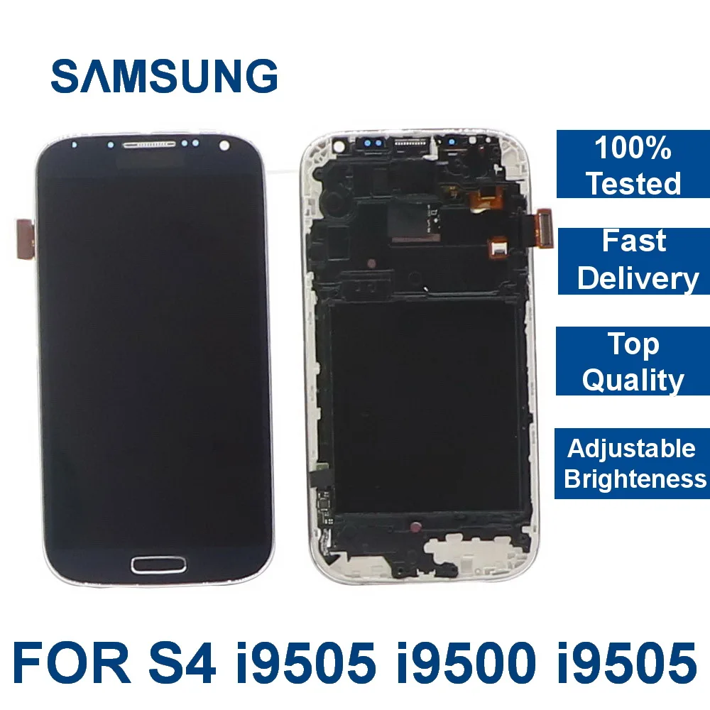 100% проверенный 5,0-дюймовый ЖК-экран для SAMSUNG Galaxy S4 с рамкой i9500 i9505 i9506 сенсорный экран Дигитайзер Сборка замены.