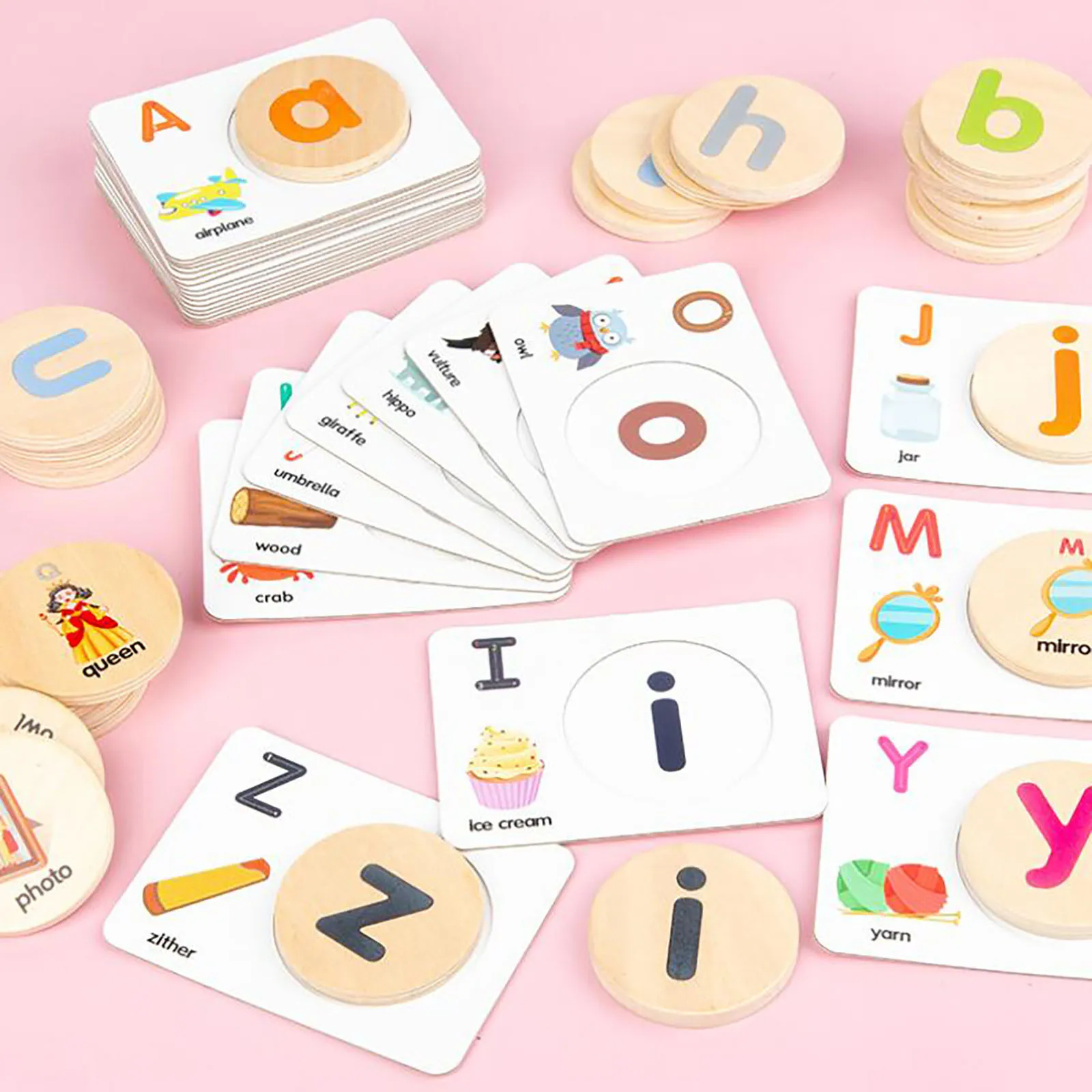 

Wooden Early Education Word Cognitive Spelling Toy Sets Montessori Double-sided Letter Words Matching Educational Toy Game #Z