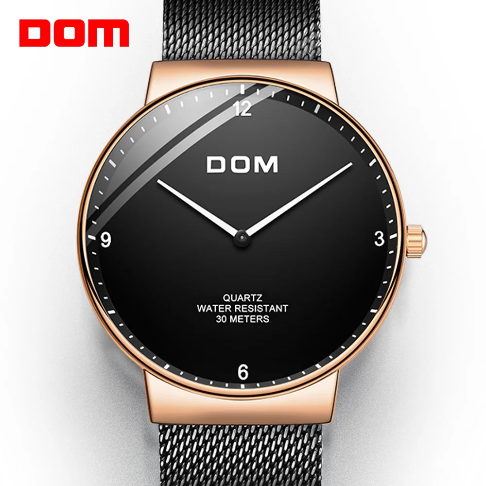 Часы DOM мужские роскошные брендовые ультратонкие кварцевые наручные часы с