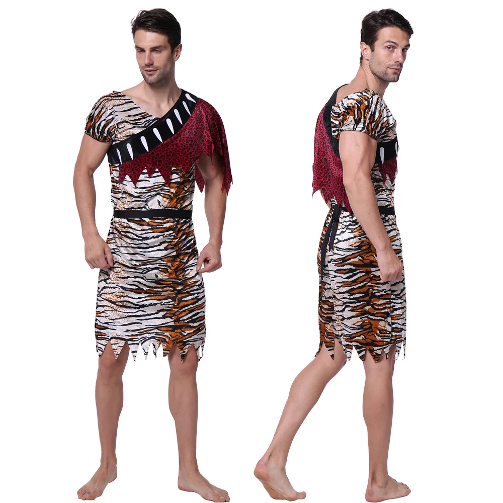 Мужской костюм с леопардовым принтом для взрослых первобытный дикаря Хэллоуина