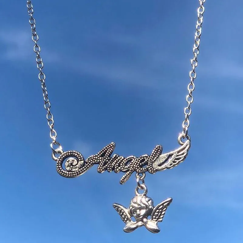 

Letter Angel Pendant Necklace Stainless Steel Chain Spider Pendant Chain Necklace Hip Hop Trend Necklace Jewelry Unisex