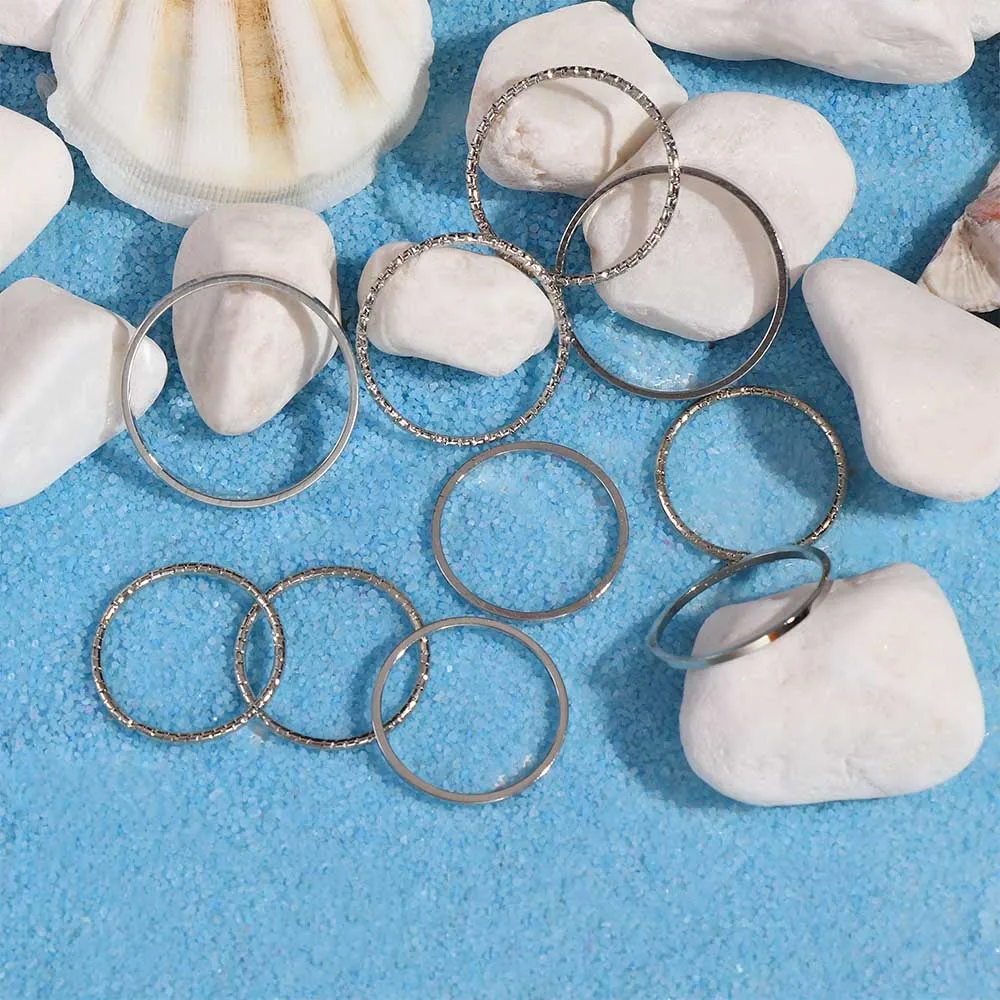 10 шт./компл. модные корейские кольца простой дизайн винтажные серебряные