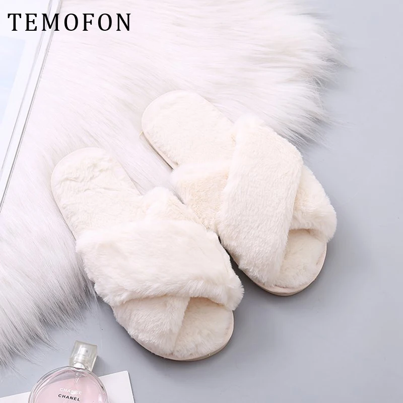 TEMOFON/женские тапочки Домашняя мягкая зимняя обувь Цвет белый розовый Плюшевые
