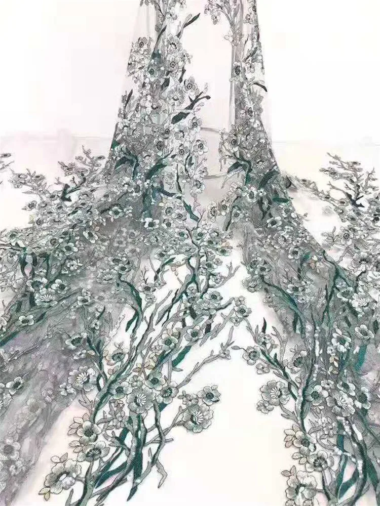 

High quality multi-flower sequin embroidery French mesh African lace sequin embroidery Nigeria wedding dress evening dress