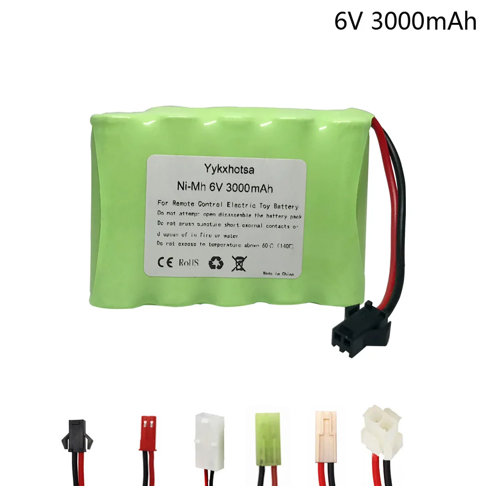 Batería NI-MH de alta capacidad, 6 V, 3000 mah, para juguetes eléctricos RC, coche, camión, barco, 6 v, 3000 mah, enchufe SM/JST/TAMIYA/EL-2P