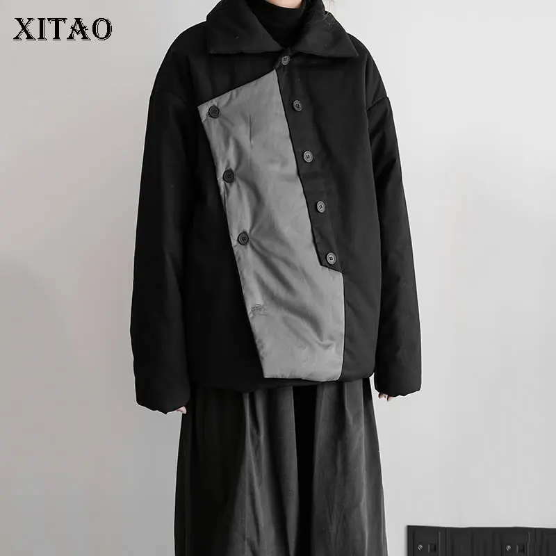 

XITAO контрастная цветная комбинированная парка асимметричная двубортная свободная модная теплая Женская куртка 2021 зимняя Новинка WMD4368