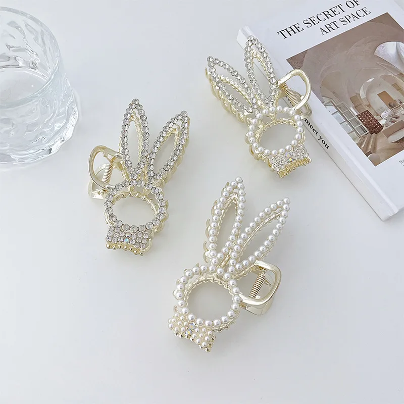 

New Cute Rabbit Hair Clip Alloy Hair Claw Clips Pearl Crystal Hairpin Makeup Hair Styling Barrettes for Women Hair Accessories