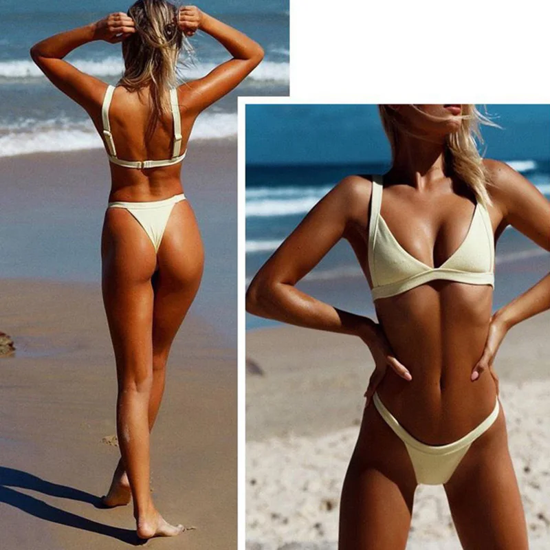 

Zrtak Micro Thongs Bikinis Sexy Swimsuit Women'S Swimwear 2022 Summer Beachwear Solid Bathing Suit Push Up Bikini Sets Ribbed