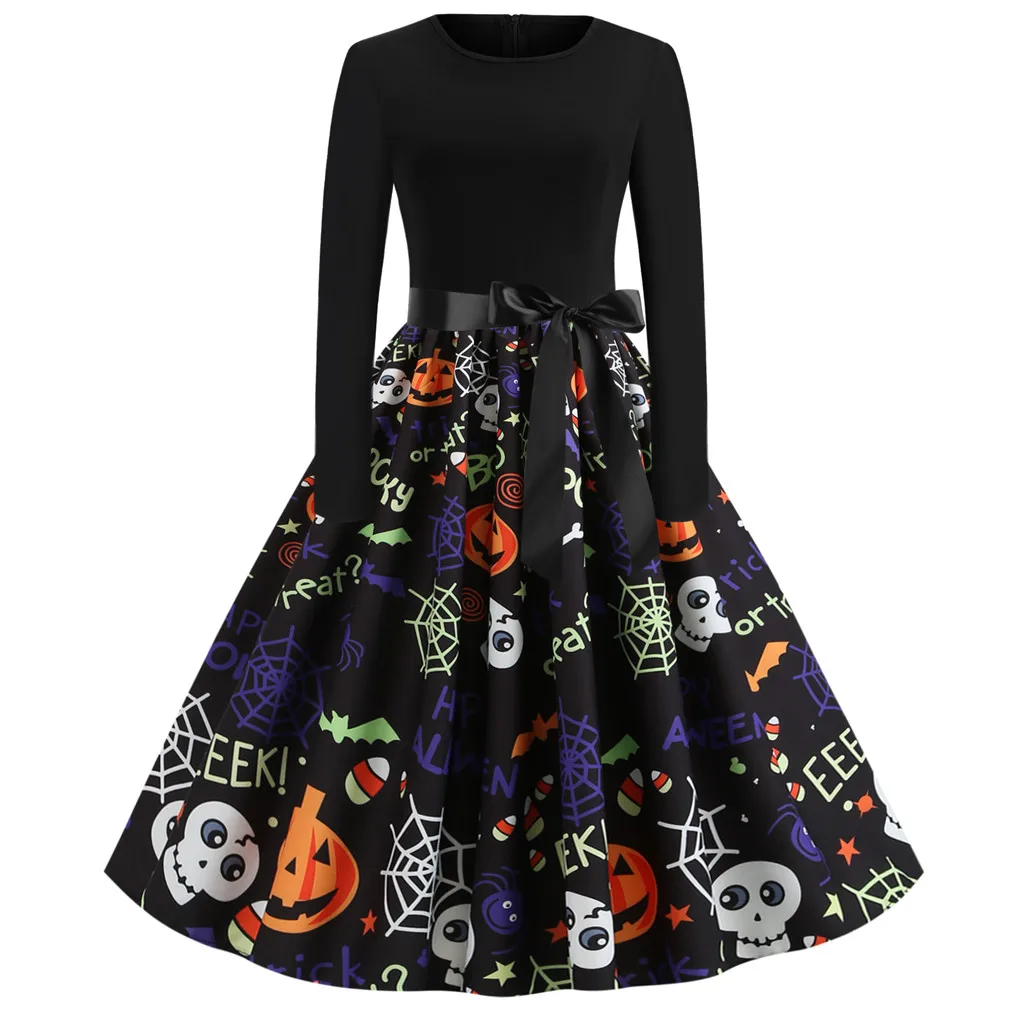 Хэллоуин женское платье שמלות jurken роковой Тыква череп Паутина печати платья