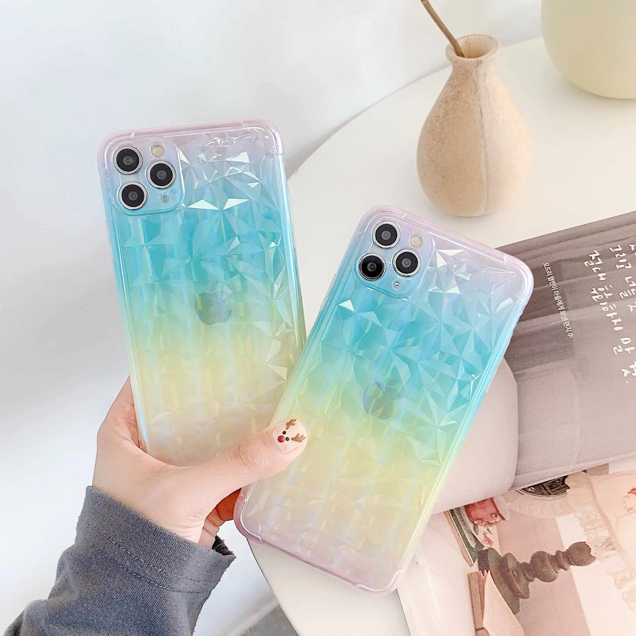 Алмазный Узор Радужный лазерный защитный чехол для i Phone 11 Pro 7 8 plus X XR XS Max Чехол