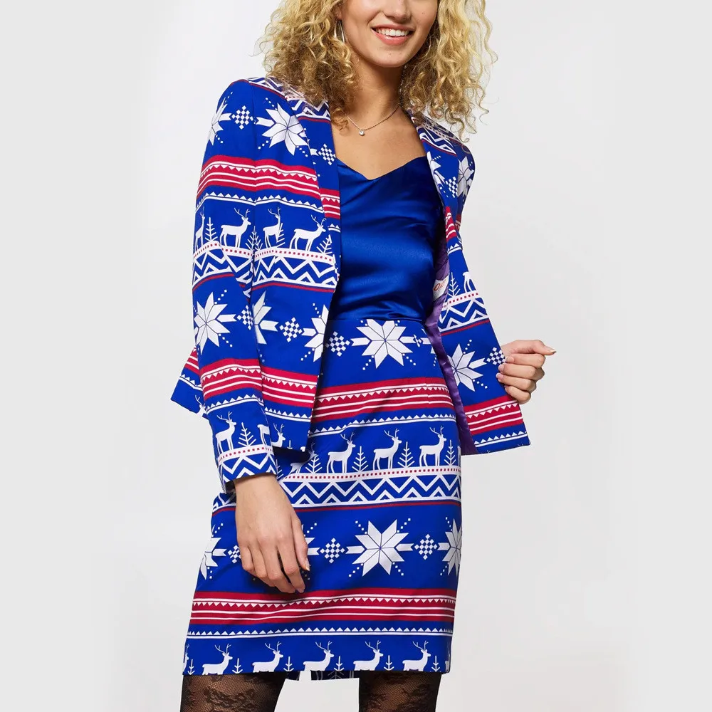 Женская офисная юбка Рождественский костюм с отложным воротником и длинными