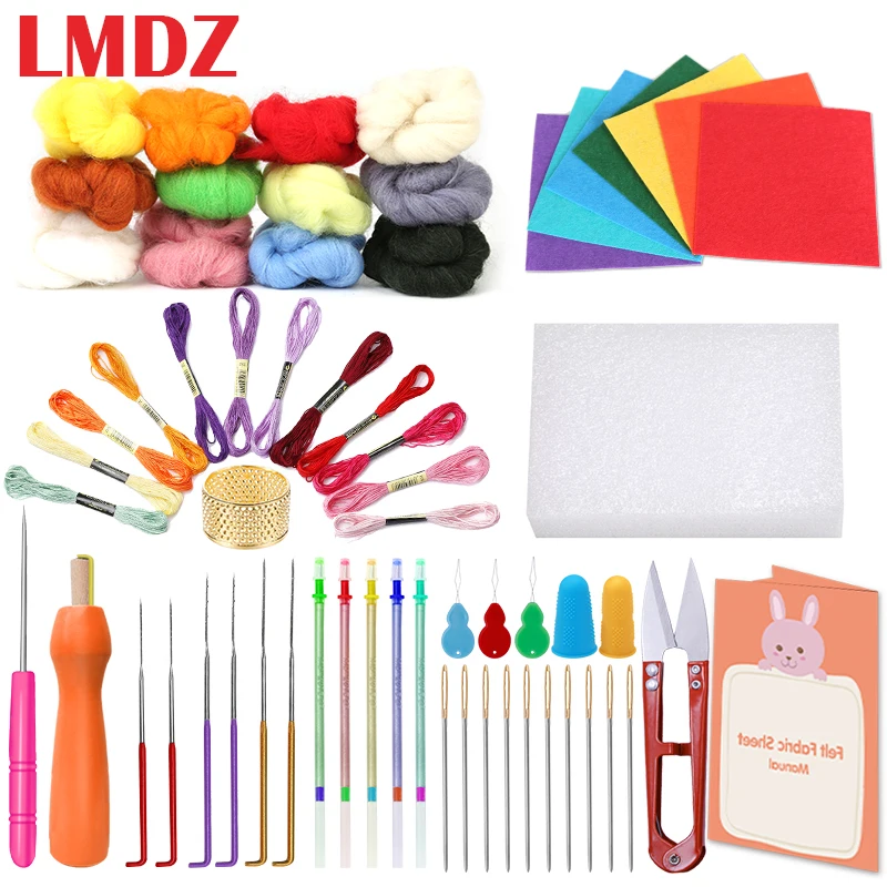 

LMDZ Needle Felting Kit Felting Needles Wool Roving Felt Fabric Sheet Embroidery Needles Thread Felting Tools Felting Supplies