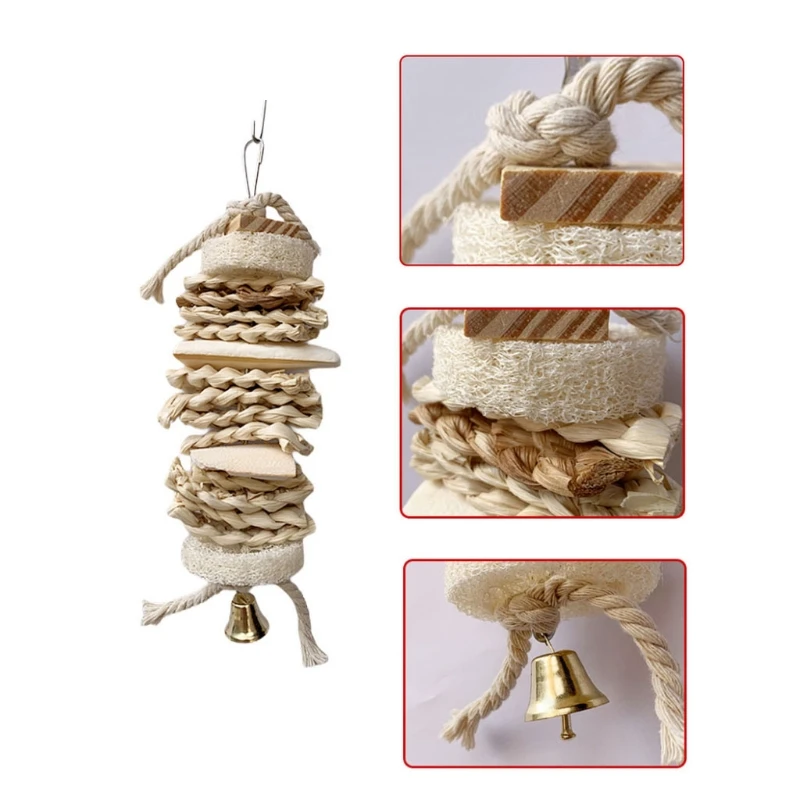 

Bird Chew Toy Loofah Wadded Rope Wooden Blocks Cuttlebone Parrot Training Toy for Parakeet Grinding Beak Hang in Cage Y5GB