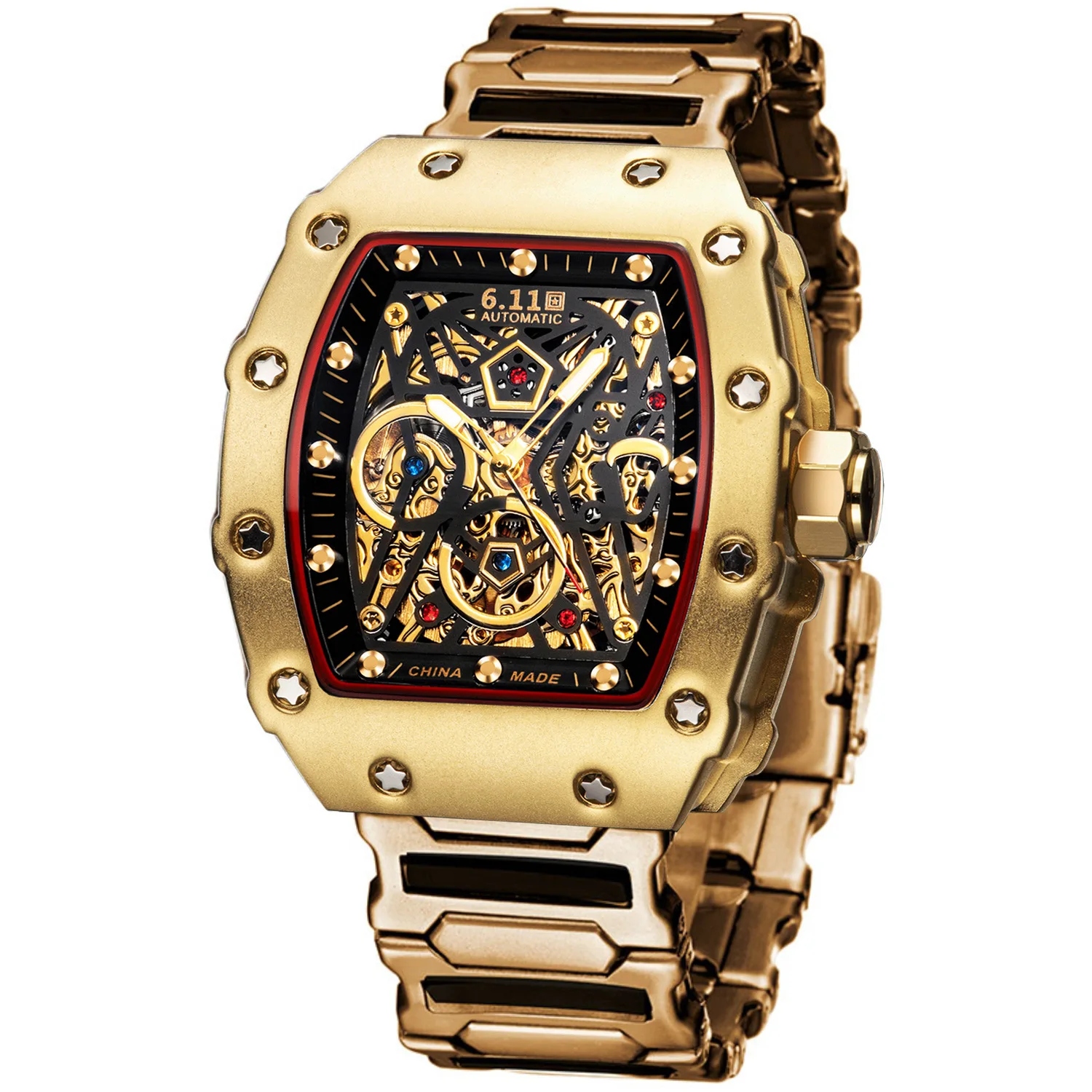 

6.11 Automatic Mechanical Wristwatch Richard 30m waterproof Belt Wine relogio Watch for Men relogio masculino montre homme