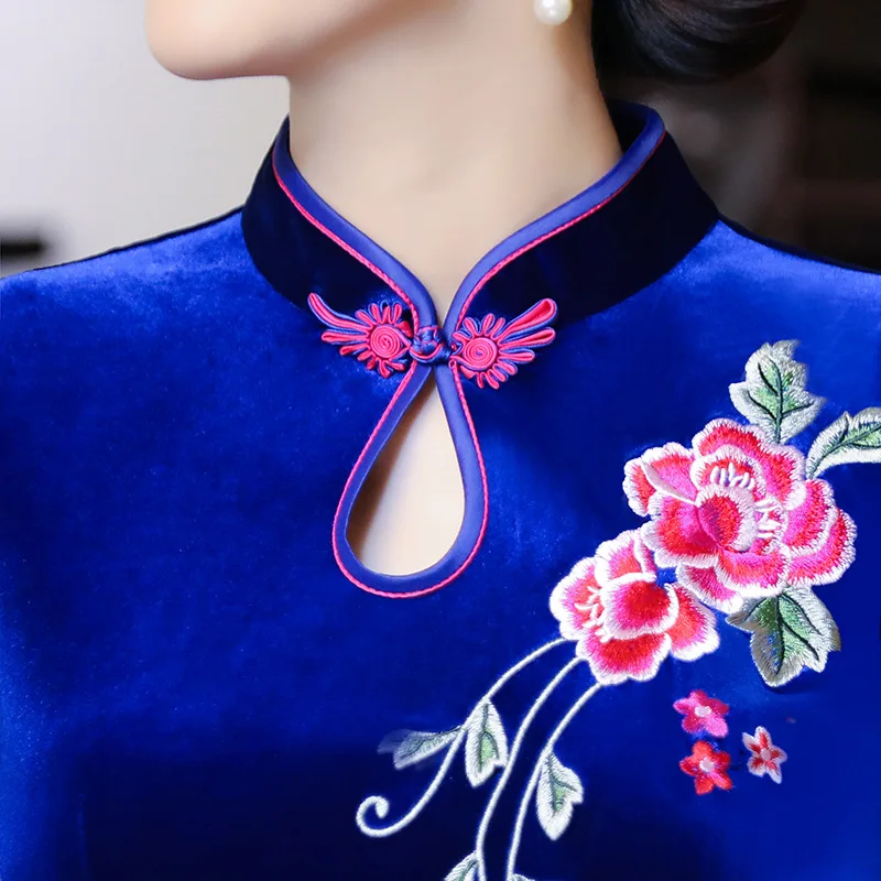 Осенние бархатные Тонкий Cheongsam элегантный китайский Стиль вечернее платье с