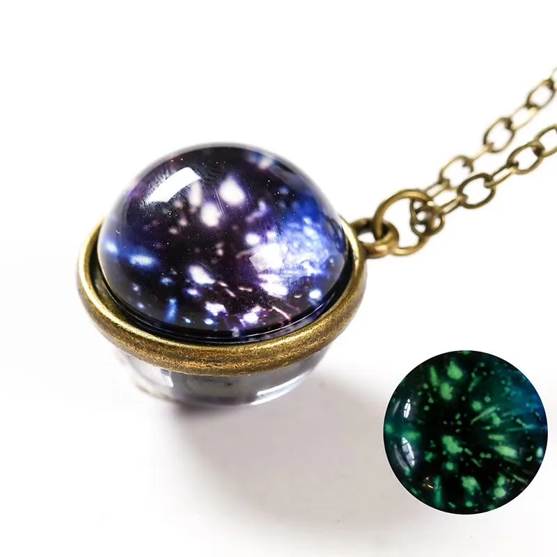 Nebula Galaxy Серебристые Двусторонняя подвеска ожерелье стекло художественное изображение ручной работы массивные Вселенная серьги в виде планет для женщин