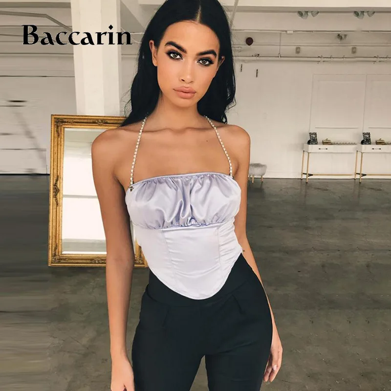 

Metal Chain Halter Crop Top 2020 Women Sexy Sleeveless Tunic Tank Streetwear Clothes