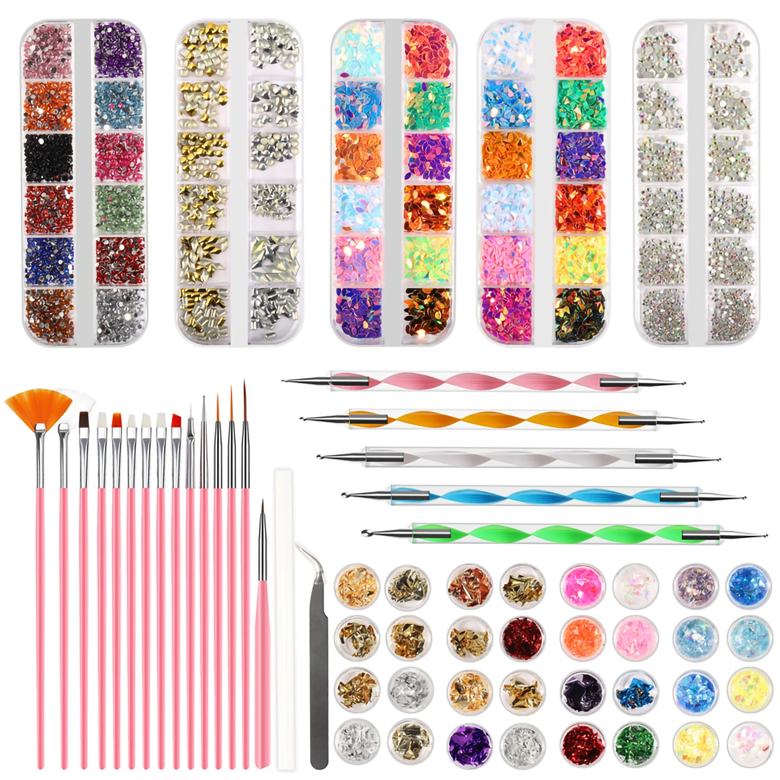 

Professional Nail Decoration Kits with Nail Pen Designer Dotting Tools Color Rhinestones 32 Pots Foils Flakes Manicure Painting