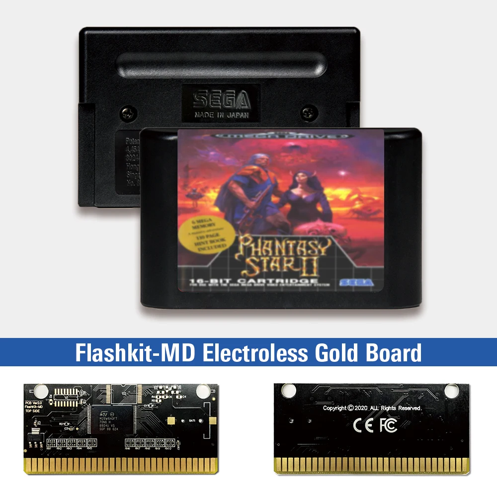 Phantasy Star II EUR ярлык Flashkit MD никелевое золото схема на основе печатной платы для Sega