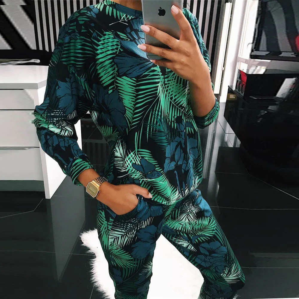 Knowing me New Spring Floral print Tracksuit set women Autumn Animals Plant Print long sleeve hoodies Sweatshirt 2Pcs sets