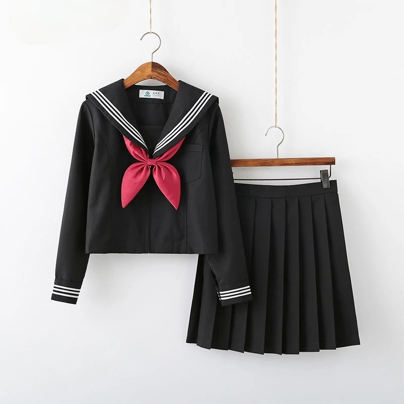 

Black Soft Sister JK Summer School Girls Sailor Sets Pleated Skirt Uniform COS