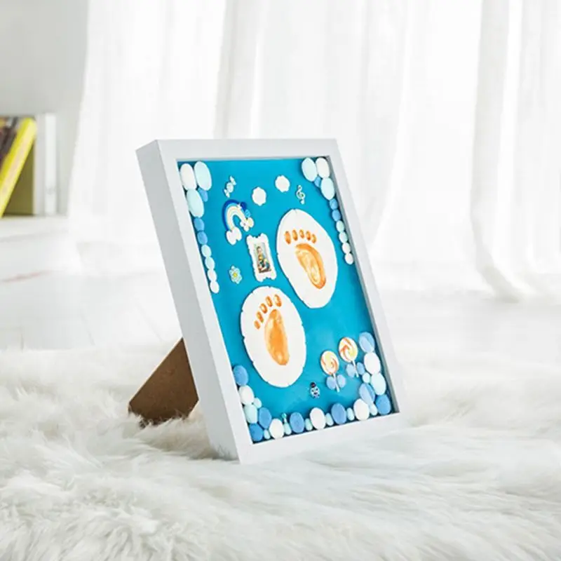 

2021 1 Set Photo Frame DIY Baby Footprint Ink Pad Hand Print Memorial Commemorative Gifts Newborn Foot Print Handprint Wooden