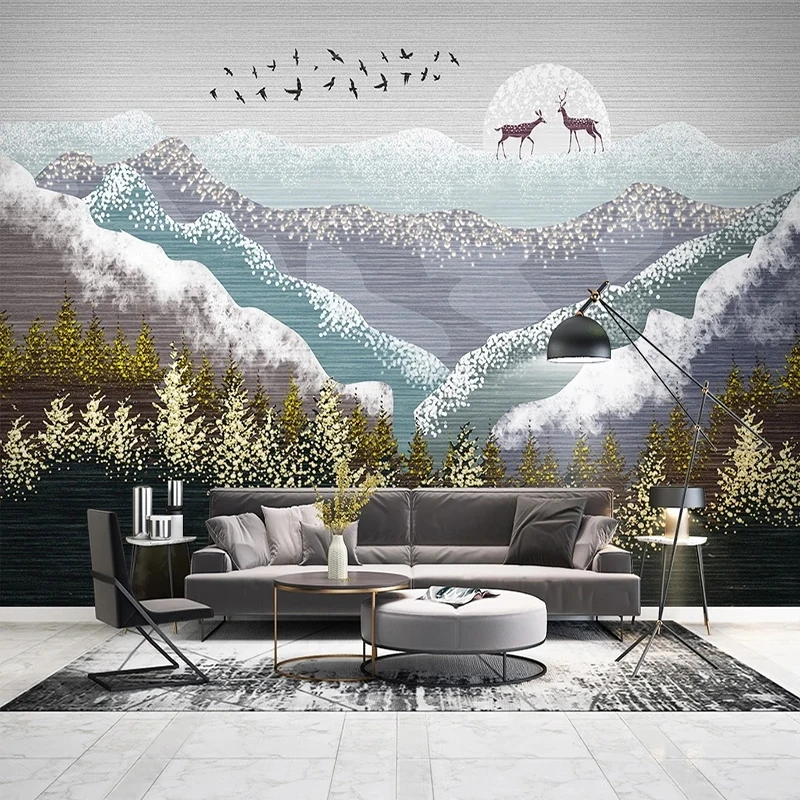 

Custom Photo Wallpaper Chinese Style Snow Mountain Landscape Pine Forest Cloud Mural Modern Living Room Background Wall Poster