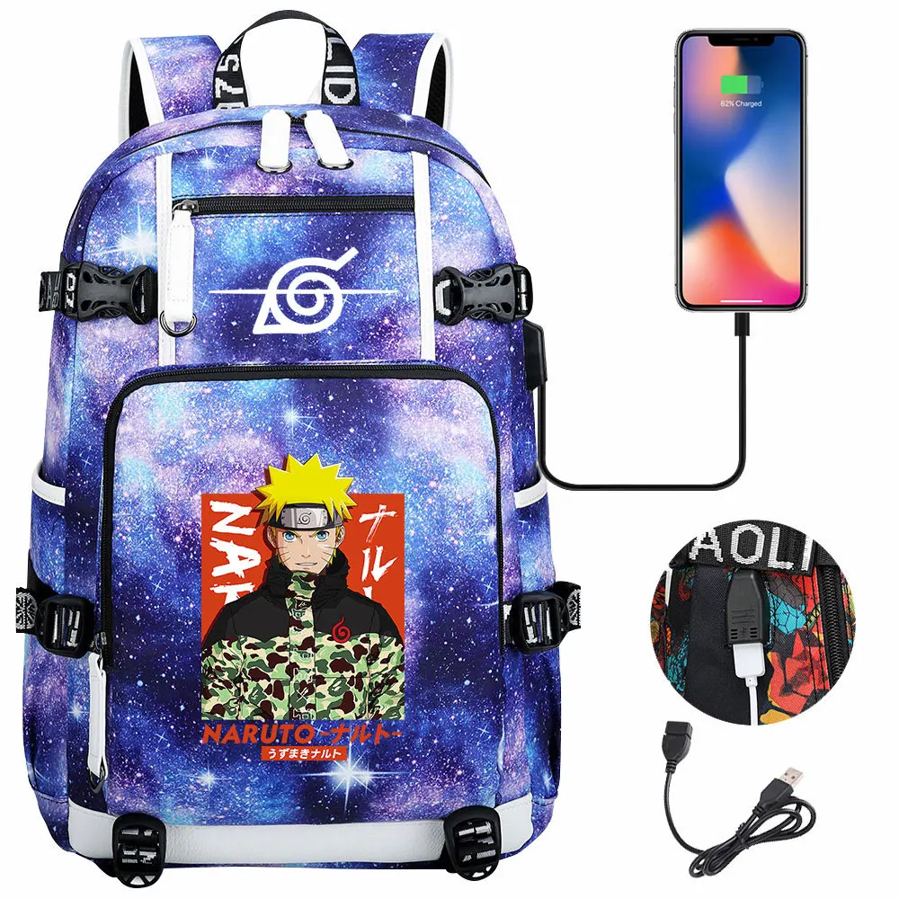 

Narutoes Uzumaki Sasuke Usb Charging Backpack School Notebook Travel Bags