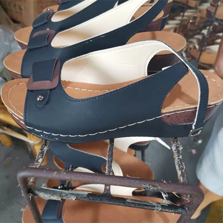 

Women Sandals Summer Csual Wedges Peep Toe Shoes Lady Fashion Brown Thick Sole Buckle Strap Sandals Female 2021 New