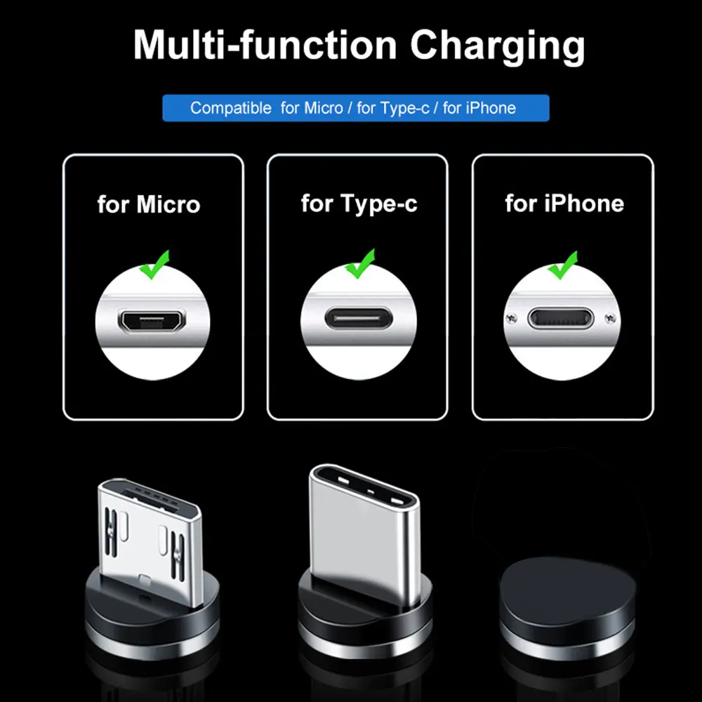 1 м Магнитный кабель 2A Быстрая зарядка для iPhone Micro USB кабель type C светодиодный индикатор зарядное устройство магнит мобильный телефон USB кабель Шнур