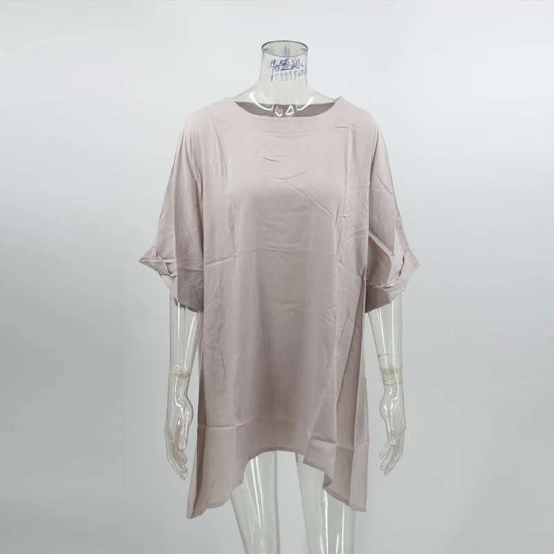 

Women's tunic round collar half sleeve blouse oversize solid tunics top loose for women casual office ladies blouses summer 2021