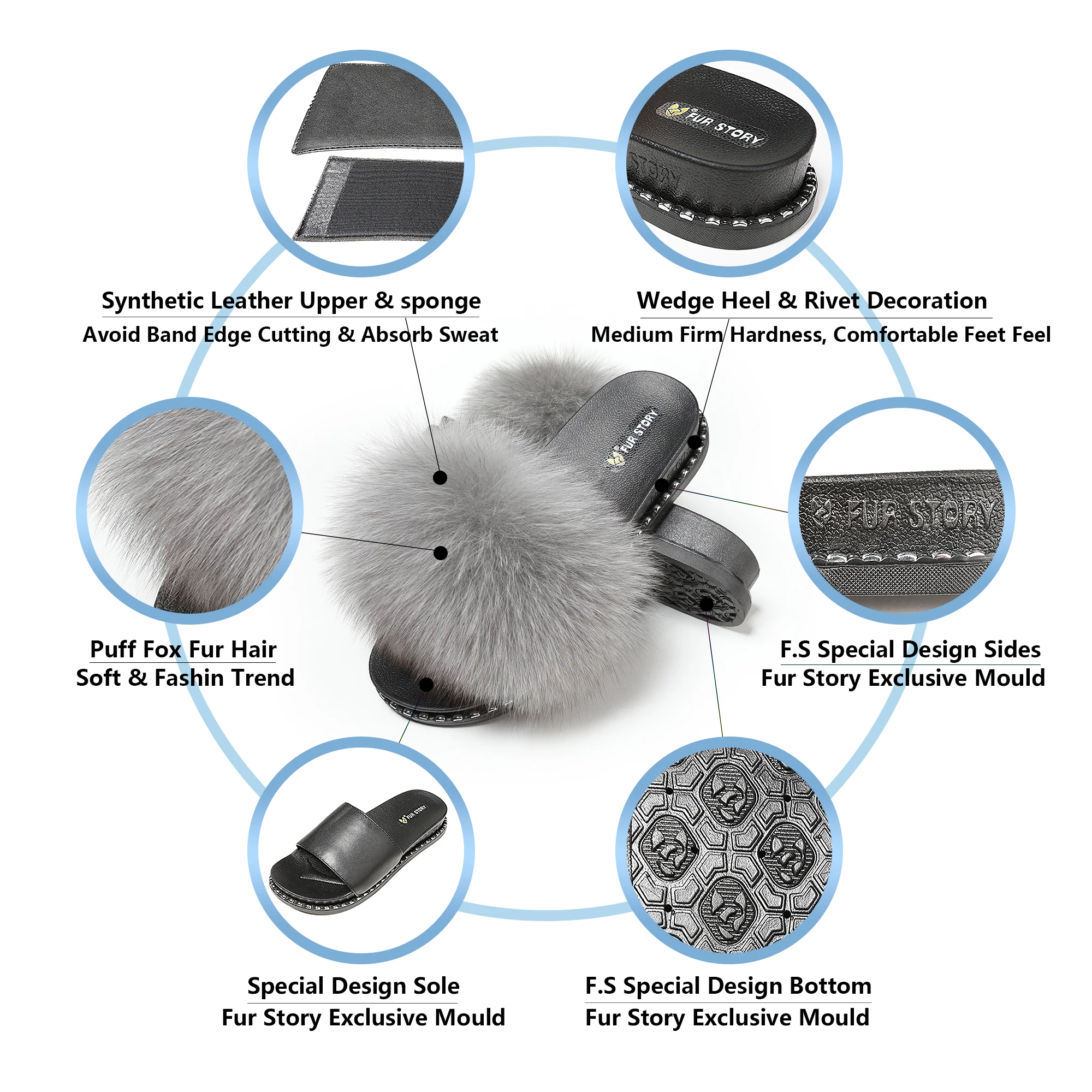 Женские шлепанцы из лисьего меха летние меховые FS19S03 | Обувь