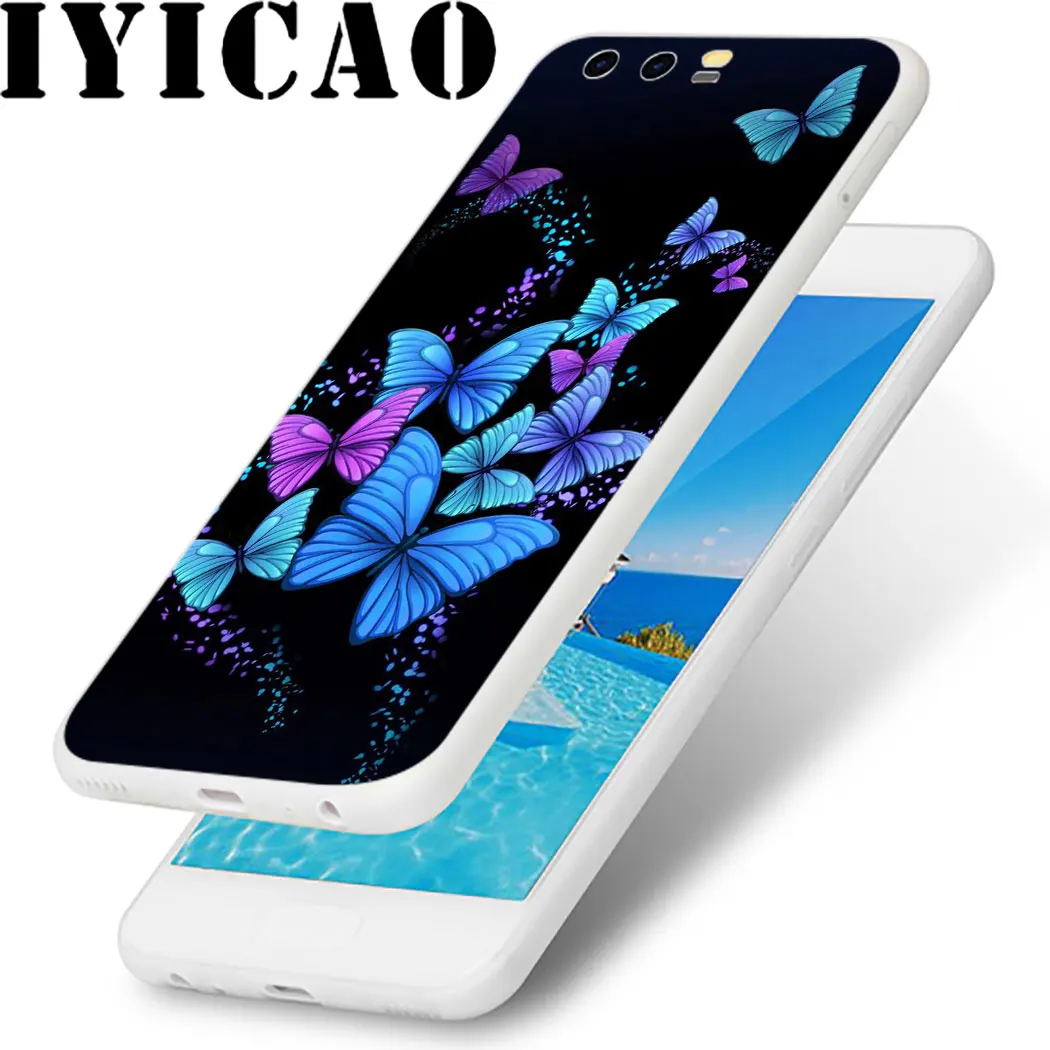 Красивые цветы бабочка в голубую клетку для huawei Honor 6A 6C 7A 7C 7X8 8X9 10 20 9X Lite Pro Play