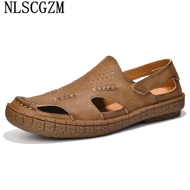 

Beach Sandals Men Leather Casual Shoes Man Sandals 2022 Summer Luxury Designer Sandals Slides Zapatos De Vestir De Los Hombres