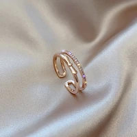 new simple double bowknot micro inlaid rose gold ring female fashion personality all match jewelry