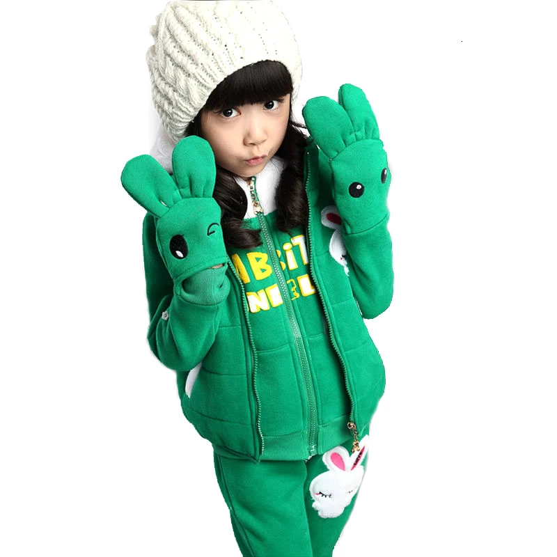 Новое модное милое пуховое костюм из трех предметов для девочек одежда детей