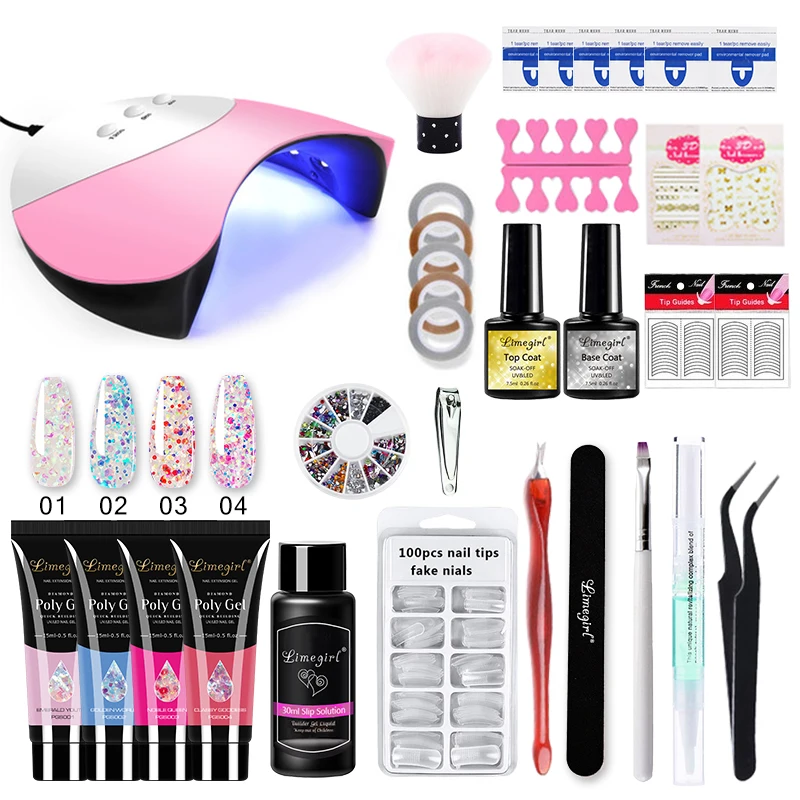 Manicure Set Poly Nail Quick Building Gel Clear Soak Off Polish With UV LED Lamp Kit Professional | Красота и здоровье