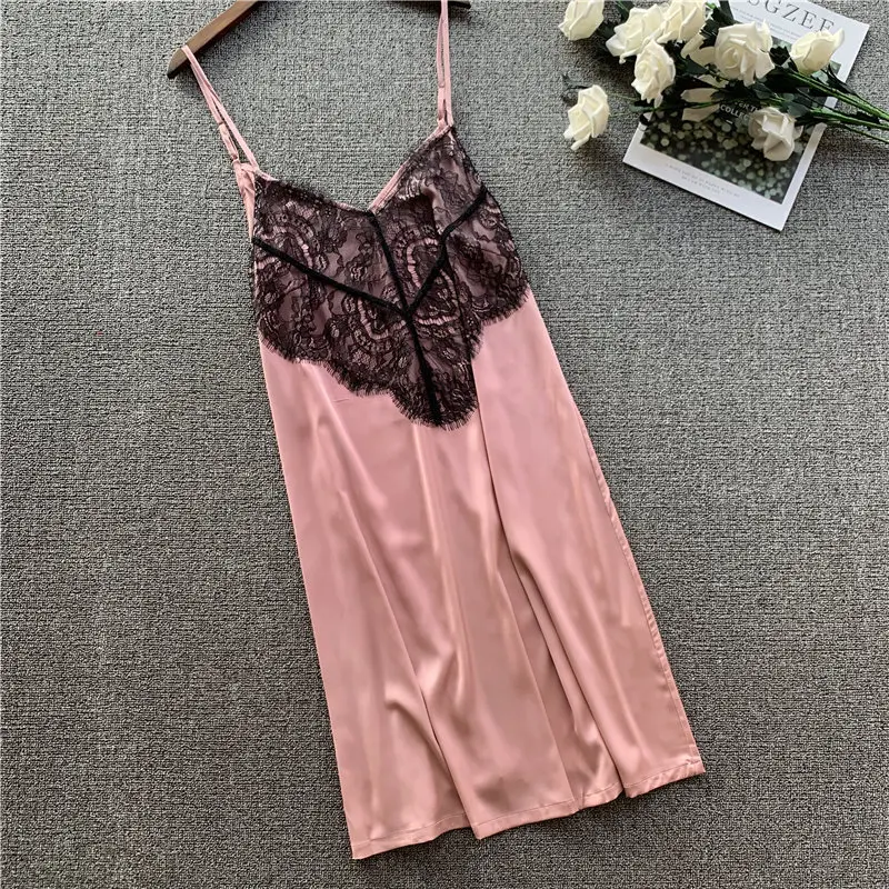 Сексуальные кружевные женские атласные шелковые ночные рубашки Дамское