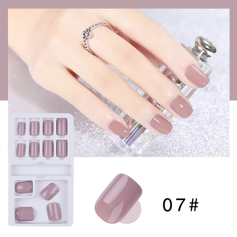 

Ladies solid color green pink blue removable wearable solid color nail stickers 12 fake nail stickers