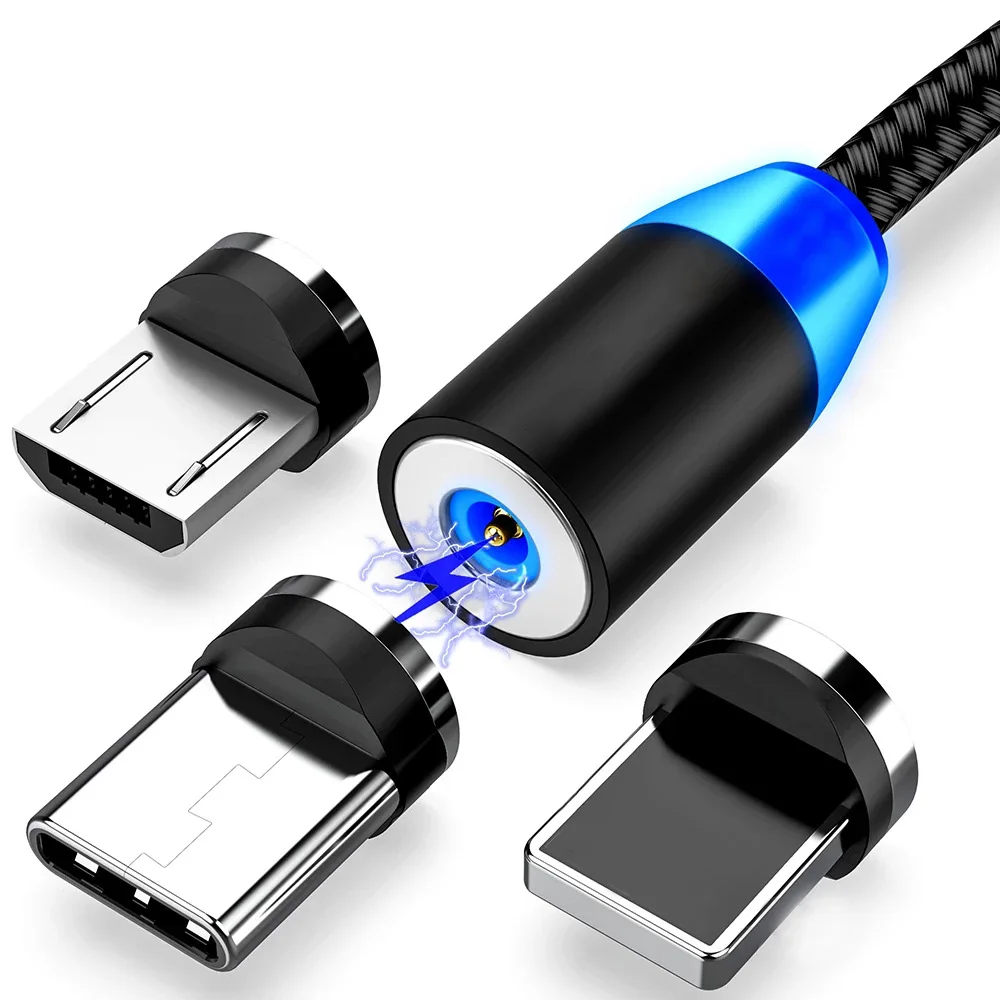 

Магнитный USB-кабель со светодиодной подсветкой, кабель для быстрой зарядки типа C, магнитное зарядное устройство, кабель Micro USB для передачи д...