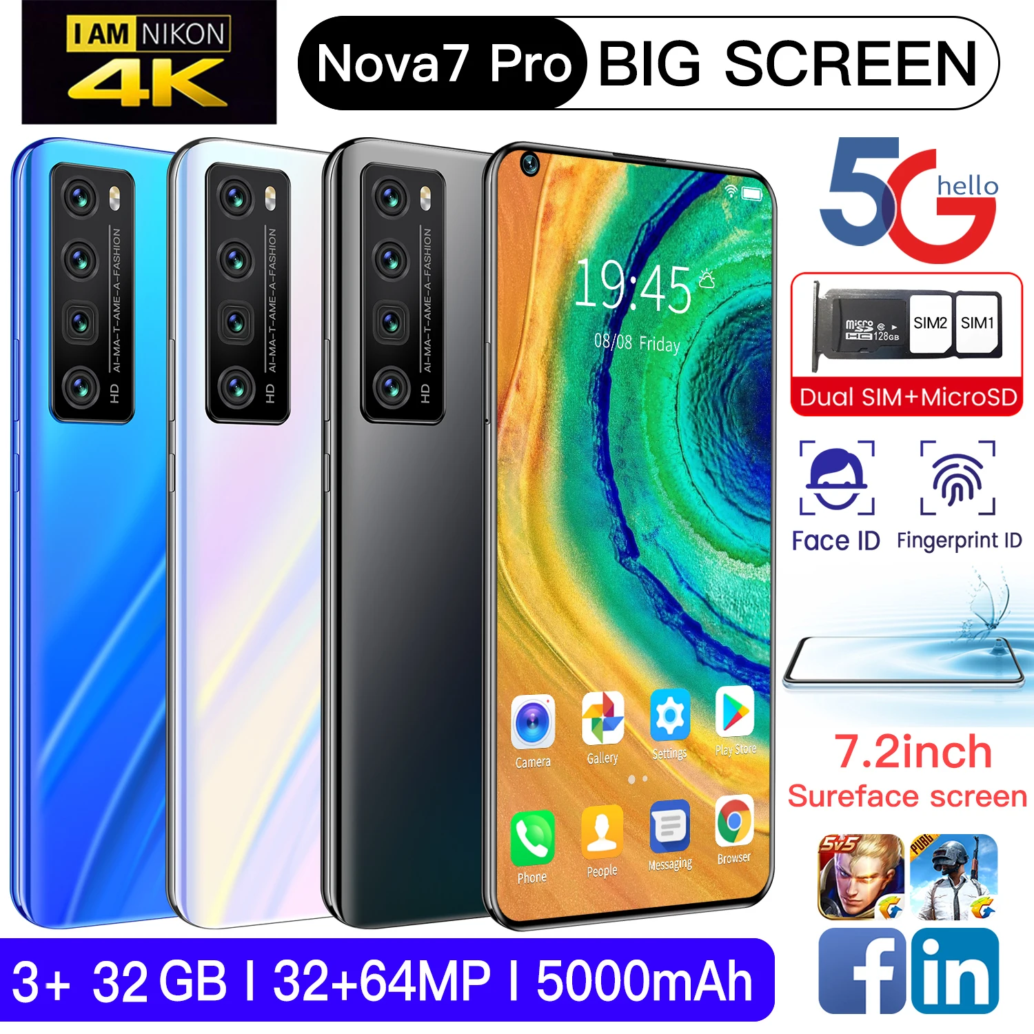 Новейший Смартфон 7 2 ''HD Большой Экран CECTDIGI Nova Pro 5000 мА/ч 3 Гб оперативной памяти