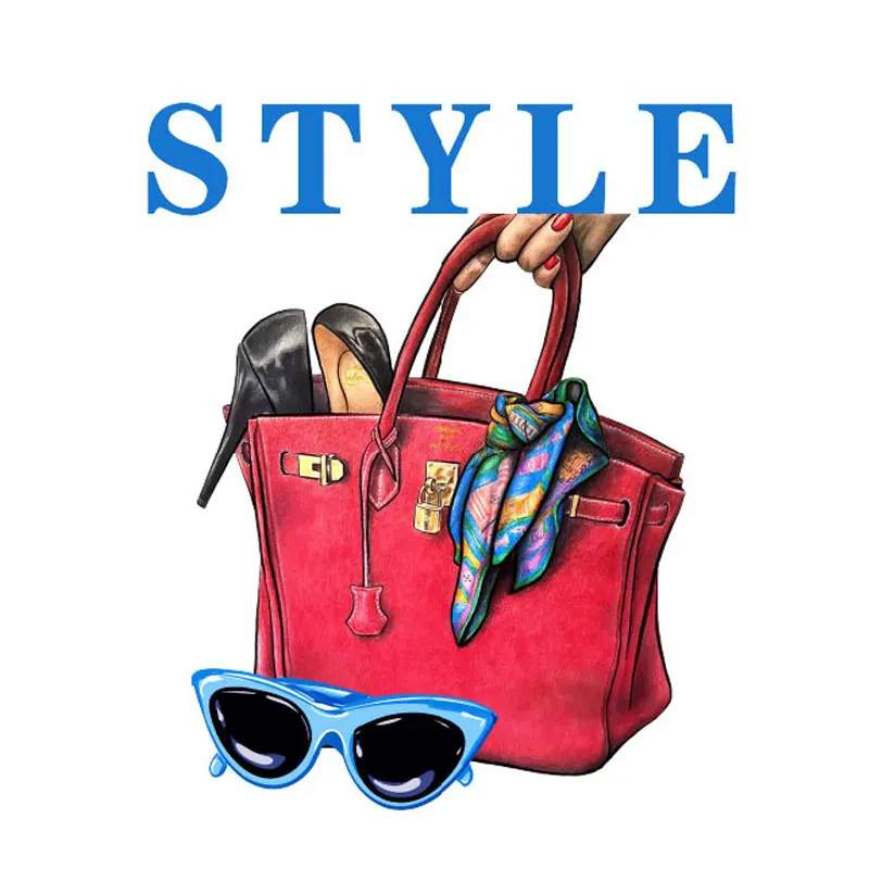 

New Style Thermo Stickers Fashion Shoes Bag Sunglassess Patches on Clothes Iron-on Transfers for Clothing Thermoadhesive Parches