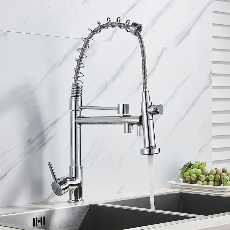 Хромированный кухонный смеситель Senlesen латунный кран на пружину с двумя