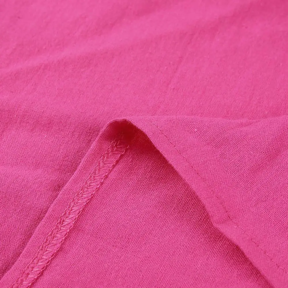 Hot Pink Casual Women V-Neck Cotton and Linen Dress 2019 New Summer Ladies T-shirt Plus Size Feminino Vestido A4 | Женская одежда