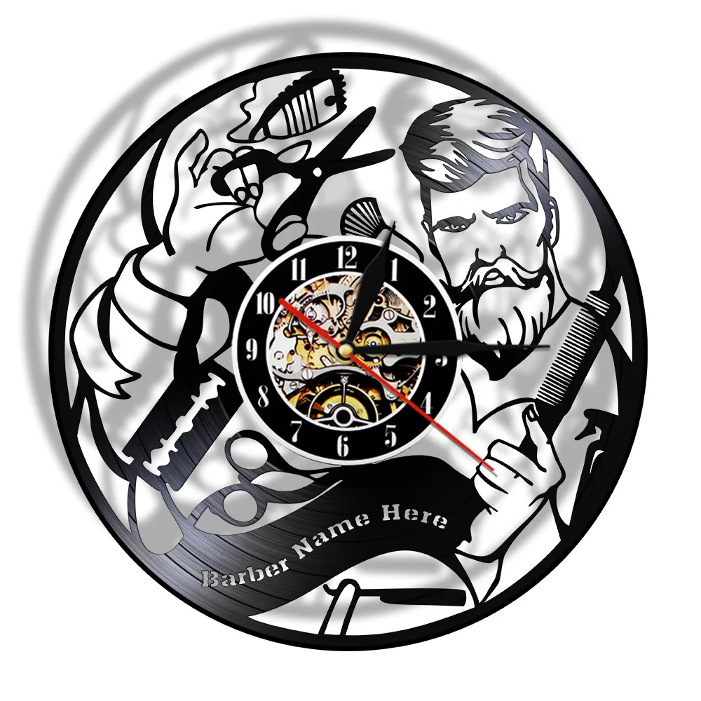 Парикмахерская настенная Вывеска настенные часы Парикмахерская Виниловая пластинка настенные часы Парикмахерская Декоративные Современные часы хипстерский подарок