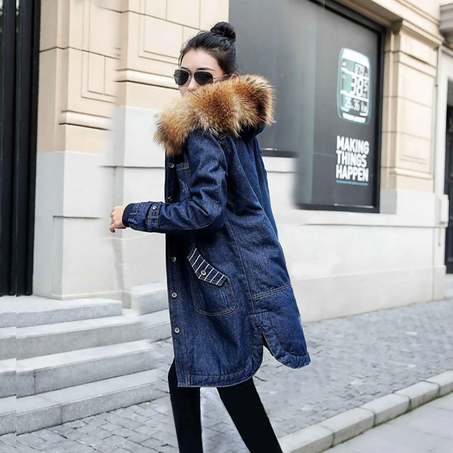 Теплая зимняя Длинная женская куртка-бомбер осеннее пальто с капюшоном Женская