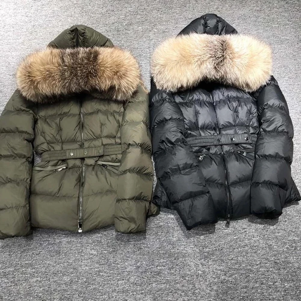 Brand Puffer Jacket 2021 Winter Women Natural Fox Fur Collar Slim Belt White Duck Down Jacket Feather Coat Mujer Parkas