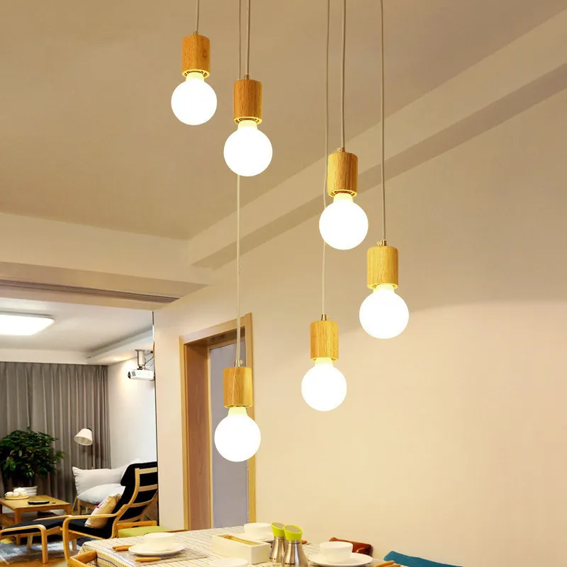 

nordic pendant light woden pendant lamp for home lighting modern hanging lamp aluminum lampshade led bulb kitchen light e27 ing