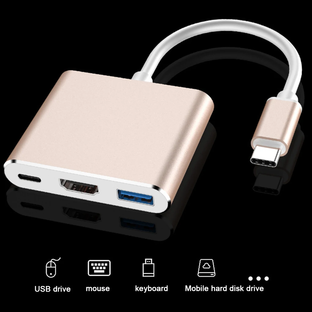 

3 in 1 USB Hub USB 3.1 Type-C to HD USB 3.0 USB-C Multi-port Adapter Converter Laptop 3-in-1 HD Hub for Macbook Pro Air